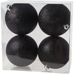 8x Kunststof kerstballen glitter zwart 10 cm kerstboom versiering/decoratie - Kerstbal
