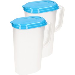 2x stuks waterkan/sapkan transparant/blauw met deksel 2 liter kunststof - Schenkkannen