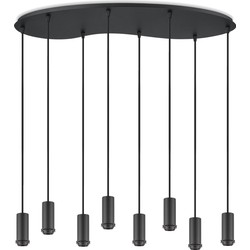 Metaal kroonluchter - Industrie hanglamp - Zwart - Met 8 pcs lampvoeten - Ontworpen voor Eetkamer en Slaapkamer - 80 X 27.5 X 117.5cm - set met E27 Lamphouder - voor Lampenkap met Doorsnede max 15cm - Gloeilamp Niet Inbegrepen