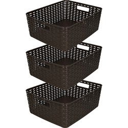 PlasticForte Opbergmand/kastmandje - 3x - 12 liter - bruin - geweven kunststof - 36 x 28 x 13 cm - Opbergbox