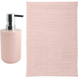 MSV badkamer droogloop mat - Milano - 40 x 60 cm - met bijpassend zeeppompje - lichtroze - Badmatjes