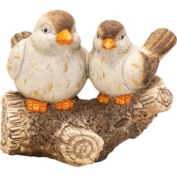 Mega Collections Decoratie van 2 vogeltjes op tak - hout - beeldje - 27 x 19 x 22 cm - Beeldjes