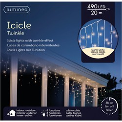 Lumineo ijspegelverlichting - 490 LED - warm wit - 20 meter - Kerstverlichting lichtgordijn