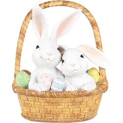 Clayre & Eef Decoratie Beeld Konijnen 17x13x20 cm Wit Bruin Kunststof