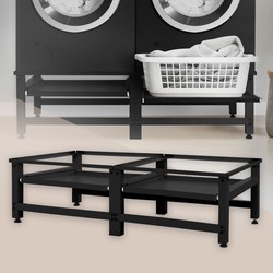 Set van 2 Wasmachine Onderstellen met Uitschuifbare Planchet Zwart Staal ML Design