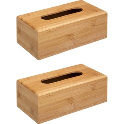 2x stuks tissuedoos/tissuebox bruin 25 x 13 x 8,5 cm van bamboe hout - Tissuehouders