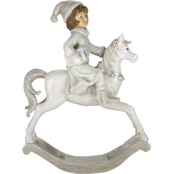 Clayre & Eef Beeld Hobbelpaard 26 cm Beige Groen Polyresin Kerstdecoratie