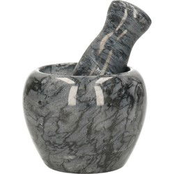 Gerimport Vijzel met stamper - zwart - keramiek - D9 cm - marmer look - Vijzel en mortier