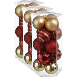 45x stuks kerstballen mix goud/rood gedecoreerd kunststof 5 cm - Kerstbal