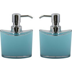 MSV Zeeppompje/dispenser Aveiro - 2x - PS kunststof - lichtblauw/zilver - 11 x 14 cm - 260 ml - Zeeppompjes