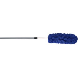 Plumeau/duster microvezel met telescoopsteel 75 - 150 cm blauw - plumeaus