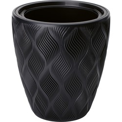 Form Plastic Plantenpot/bloempot Flow - kunststof - zwart - D30 x H32 cm - met binnenpot - Plantenpotten