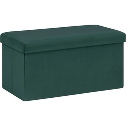 Atmosphera Poef/krukje/hocker Amber - Opvouwbare opslag box - fluweel smaragd groen - 76 x 38 x 38 cm - Poefs