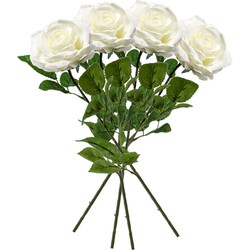 4x Creme rozen Marleen bloemen kunsttakken 63 cm - Kunstbloemen