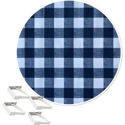 Blauwe tafelkleden/tafelzeilen 160 cm rond geruit met 4x tafelkleedklemmen - Tafelzeilen