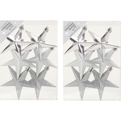 12x stuks kunststof kersthangers sterren zilver 10 cm kerstornamenten - Kersthangers