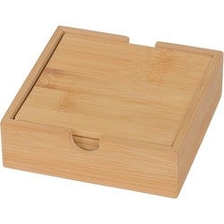 Vierkante bamboe houten onderzetters 4 stuks 10 cm - Glazenonderzetters