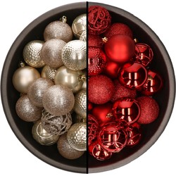 74x stuks kunststof kerstballen mix van champagne en rood 6 cm - Kerstbal