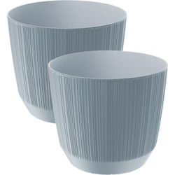 Prosperplast Plantenpot - 2x - stripe - steengrijs - D13xH11 cm - Plantenpotten