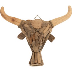 J-line - Muurdecoratie Stier Drijfhout Naturel Medium - 59x19x53cm