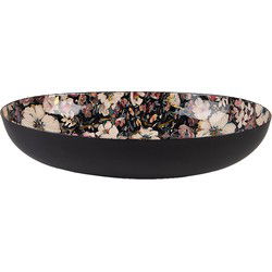Clayre & Eef Decoratie schaal 34x27x7 cm Zwart Beige Metaal Ovaal Bloemen