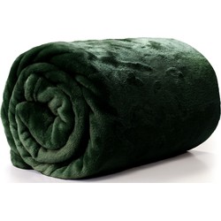 Enzo Fleece deken/plaid - smaragd groen - polyester - 130 x 180 cm - Plaids