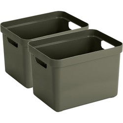 Sunware Opbergbox Sigma - 2x - kunststof - donkergroen - 18 liter - Opbergbox