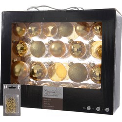 Kerstversiering glazen kerstballen mix pakket 5-6-7 cm goud 42x stuks met haakjes - Kerstbal
