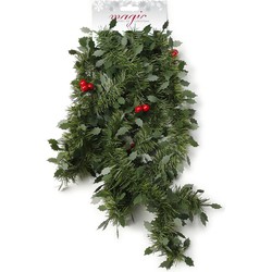 1x Kerst guirlande groen met rode versiering 270 cm dennenslinger versiering/decoratie - Kerstslingers