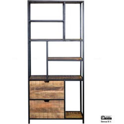 Benoa Clyde Iron 2 Drawer Bookrack with Wooden Shelves 85 cm