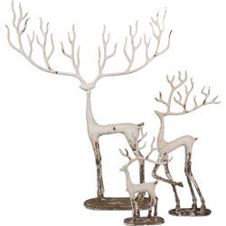 Clayre & Eef Decoratie Beeld Set van 3 Hert 51x11x64 / 23x7x43 / 16x6x28 cm Wit Metaal