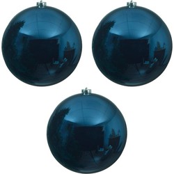 3x Grote raam/deur/kerstboom decoratie donkerblauwe kerstballen 14 cm glans - Kerstbal