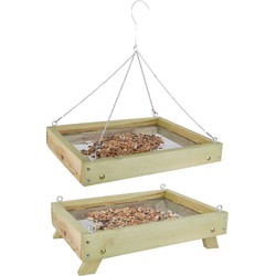 2x stuks vogelvoedertafel hout staand en hangend 35 cm - Vogelhuisjes