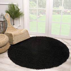 Tapijtenloods Loca Shaggy Rond Vloerkleed Zwart Hoogpolig- 150 CM ROND