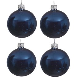 Decoris kerstballen - 4x st - donkerblauw - D10 cm - glas - glans - Kerstbal