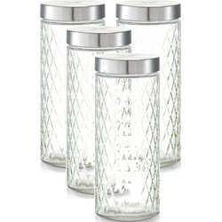 4x Glazen voorraadpotten/bewaarpotten 2000 ml geruit 11 x 27 cm - Voorraadpot