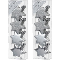 16x stuks kunststof kersthangers sterren zilver 6 cm kerstornamenten - Kersthangers