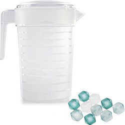 Waterkan/karaf met deksel - 10x ijsblokjes herbruikbaar - 2L - kunststof - Schenkkannen