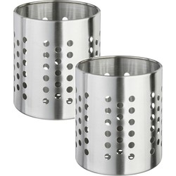 Set van 2x stuks ronde keukengerei houder zilver 13,5 cm van RVS - Keukenhulphouders