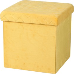 Urban Living Poef/hocker - opbergbox zit krukje - velvet geel - polyester/mdf - 38 x 38 cm - opvouwbaar - Poefs