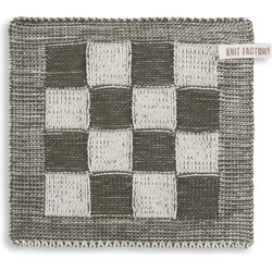 Knit Factory Gebreide Pannenlap Block - Ecru/Khaki - 23x23 cm