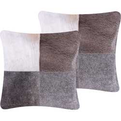 NELLAD  - Sierkussen set van 2 - Lichtgrijs - 45 x 45 cm - Leer