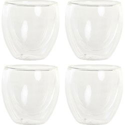 Items koffieglazen/theeglazen dubbelwandig - set 4x - espresso glazen - 100 ml - Koffie- en theeglazen