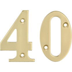 AMIG Huisnummer 40 - massief messing - 10cm - incl. bijpassende schroeven - gepolijst - goudkleur - Huisnummers