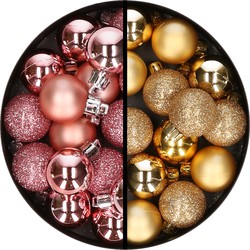 34x stuks kunststof kerstballen roze en goud 3 cm - Kerstbal
