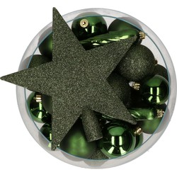 Bellatio Decorations set 33x stuks kunststof kerstballen met ster piek donkergroen - Kerstbal