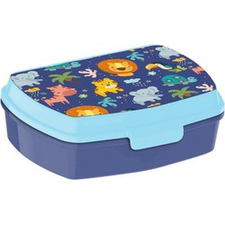 Jungle Kids - Into the jungle broodtrommel/lunchbox voor kinderen - blauw - kunststof - 20 x 10 cm - Lunchboxen