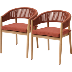 HESPERIDE HIXA Tuinstoelen - Eetkamerstoelen - voor buiten - set van 2 - Eetstoelen - Tuinmeubelen - Terrasstoelen - Acacia Hout - Rood - TEVIO