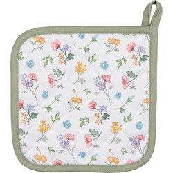 Clayre & Eef Pannenlap 20x20 cm Wit Groen Katoen Bloemen