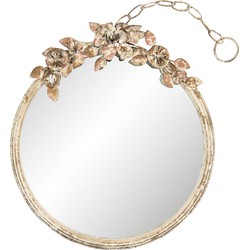 Clayre & Eef Spiegel  38x44 cm Goudkleurig Ijzer Hout Rond Grote Spiegel